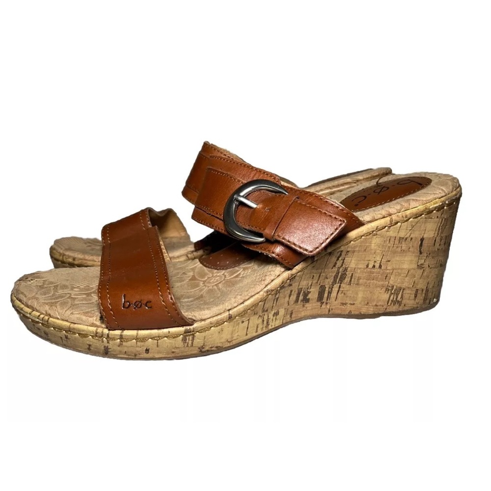BOC Born Concept Lizandra Cork Wedge Sandals Strap Open Toe Size 10 Saddle brown